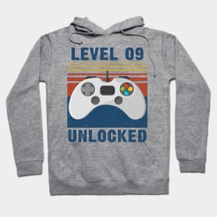 Level 09 unlocked funny gamer 9th birthday Hoodie